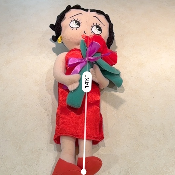 Betty Boop Rag Doll in Red Dress with Purple I love you Heart - Picture 8 of 8